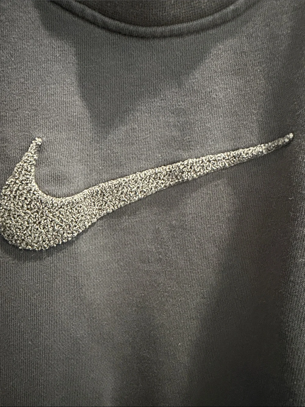 Nike Charcoal Cropped Crewneck Sweatshirt with Embroidered Swoosh
